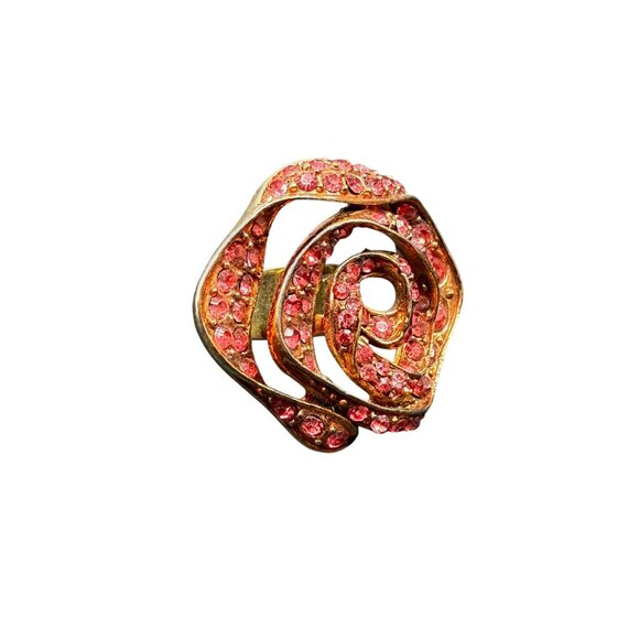 VTG Kirks Folly Red Pave Rhinestone Rose Flower Ring Size 6.75 Gold Tone Party - Picture 3 of 9